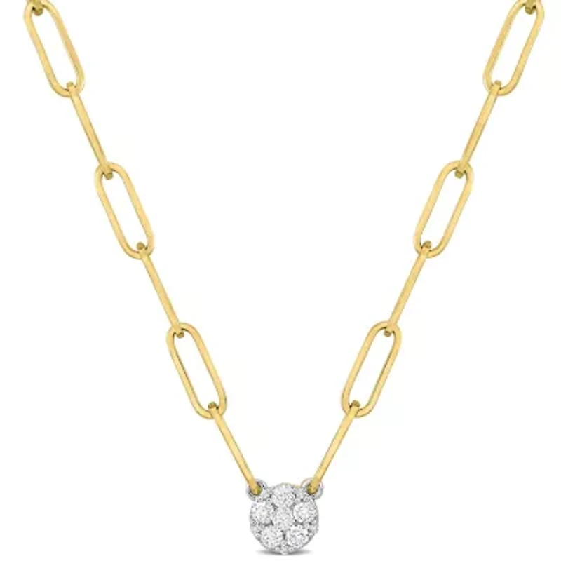 1/4 ct. t.w. Diamond Cluster Pendant on a 3.3mm Paperclip Chain in 14K Yellow Gold
