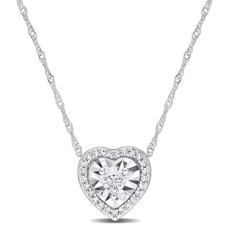 1/4 ct. t.w. Heart and Round Diamond Pendant with Chain in 14K White Gold