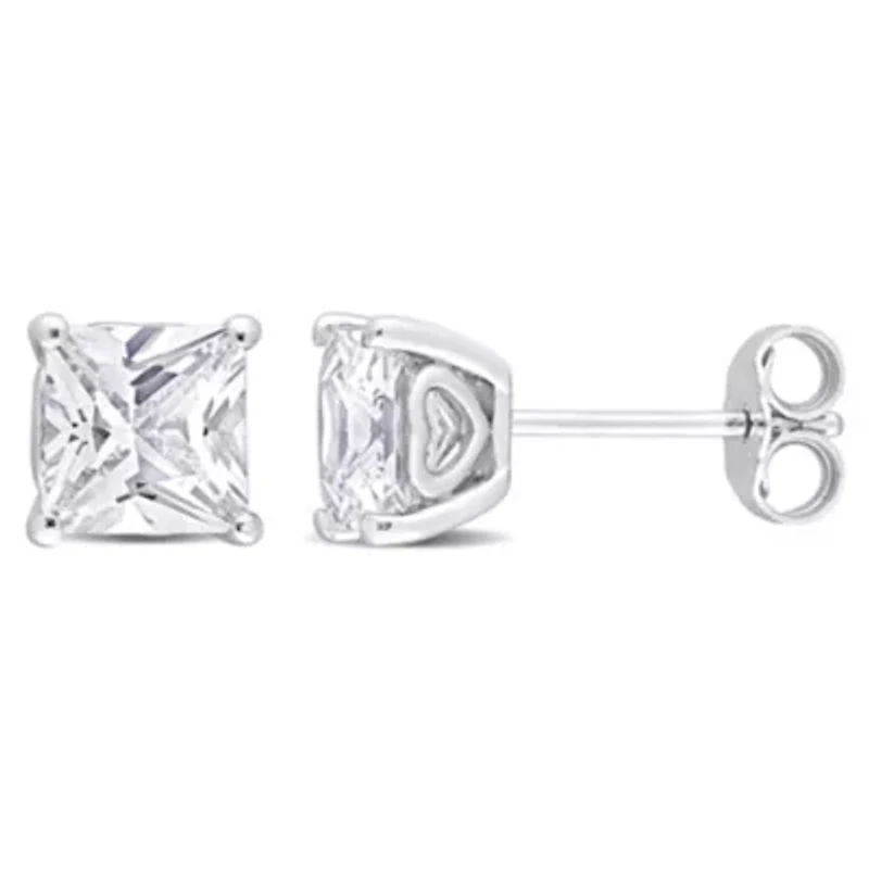 Lab Created 2.6 CT TGW Square Created White Sapphire Earrings in Sterling Silver