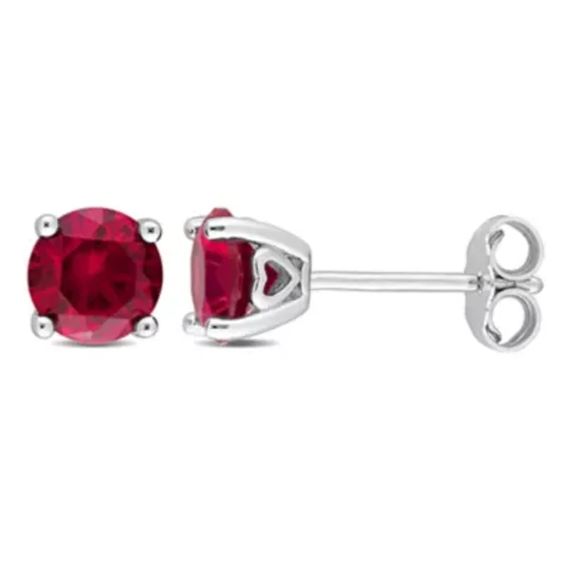 Lab Created 2 CT TGW Created Ruby Earrings in Sterling Silver