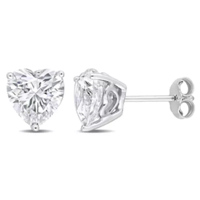 Lab Created 4.5 CT TGW Heart Shape Created White Sapphire Earrings in Sterling Silver