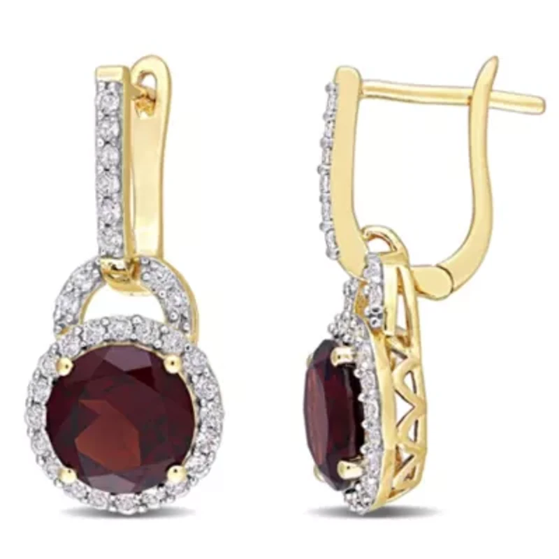 4/8 CT TGW White Topaz and Garnet Earrings in Yellow Plated Sterling Silver