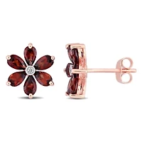 3.25 CT TGW Garnet and Diamond Accent Floral Stud Earrings in 10k Rose Gold