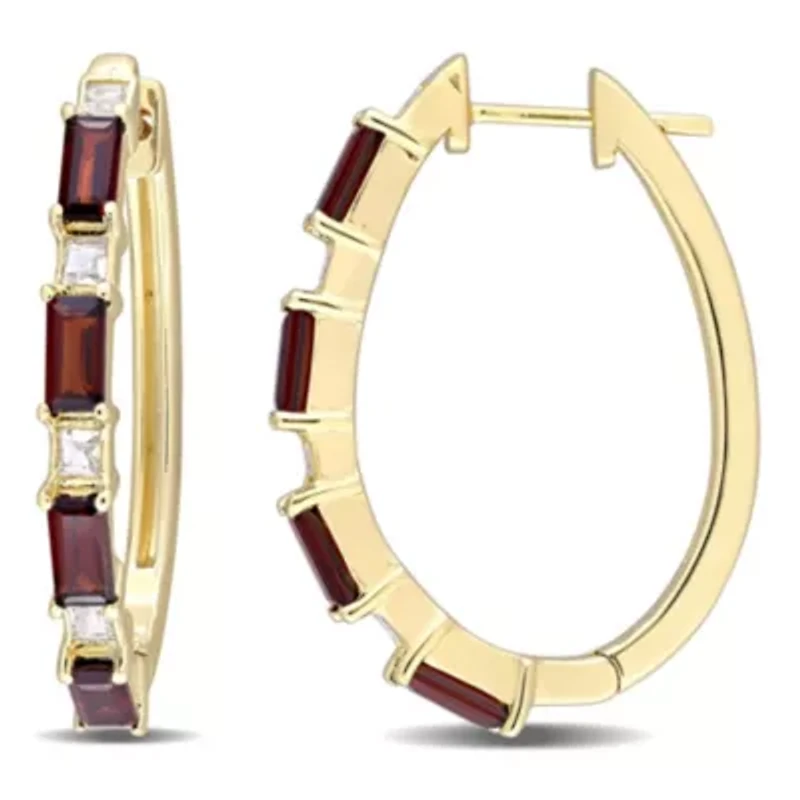 3 ct. t.g.w. Garnet & White Topaz Hoop Earring in Yellow Plated Sterling Silver