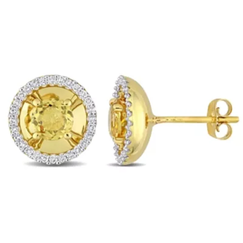 7/8 CT TGW Citrine and 1/4 CT TW Diamond Margarita Style Stud Earrings in 10k Yellow Gold