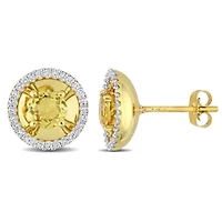7/8 CT TGW Citrine and 1/4 CT TW Diamond Margarita Style Stud Earrings in 10k Yellow Gold