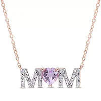 3/5 ct. t.g.w. Rose de France and 1/10 ct. t.w. Diamond "MOM" Pendant with Chain in Rose Plated Sterling Silver