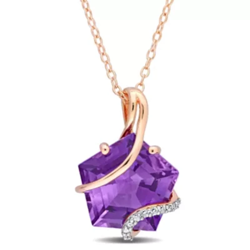6 ct. t.g.w. Amethyst and Diamond Accent Wrapped Pendant with Chain in Rose Plated Sterling Silver