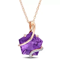 6 ct. t.g.w. Amethyst and Diamond Accent Wrapped Pendant with Chain in Rose Plated Sterling Silver