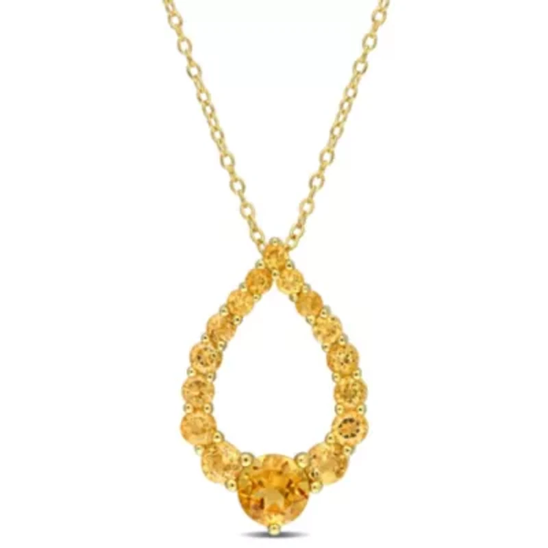 2 ct. t.g.w. Citrine, Madeira Citrine and Honey Citrine Graduated Open Teardrop Pendant with Chain in 18K Yellow Gold Plated Sterling Silver