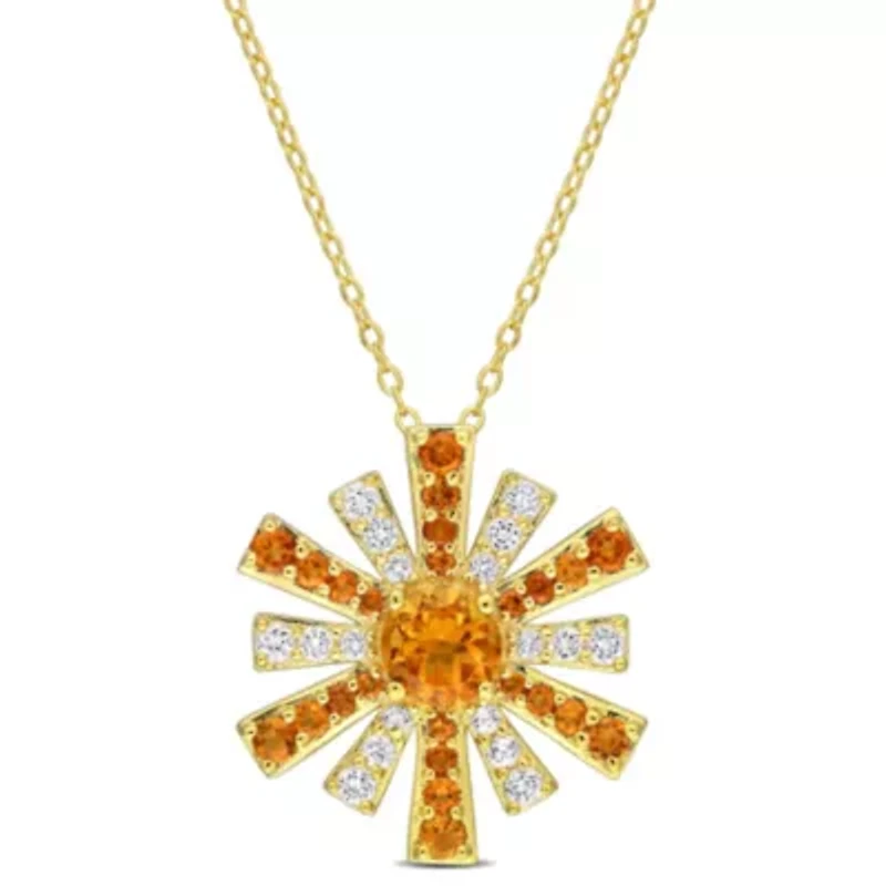 2 ct. t.g.w. Madeira Citrine and White Topaz Starburst Pendant with Chain in 18K Yellow Gold Plated Sterling Silver