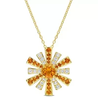 2 ct. t.g.w. Madeira Citrine and White Topaz Starburst Pendant with Chain in 18K Yellow Gold Plated Sterling Silver