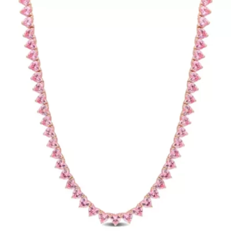 Lab Created 31.2 ct. t.g.w. Created Pink Sapphire Tennis Necklace in Rose Plated Sterling Silver