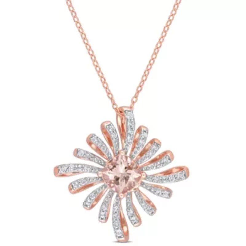 2.21 ct. t.g.w. Morganite and White Topaz Spike Pendant with Chain in Rose Plated Sterling Silver