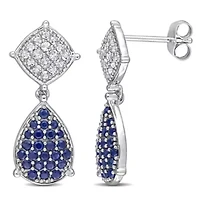 1.33 CT TGW White Topaz and Sapphire Geometrical Drop Earrings in 10k White Gold