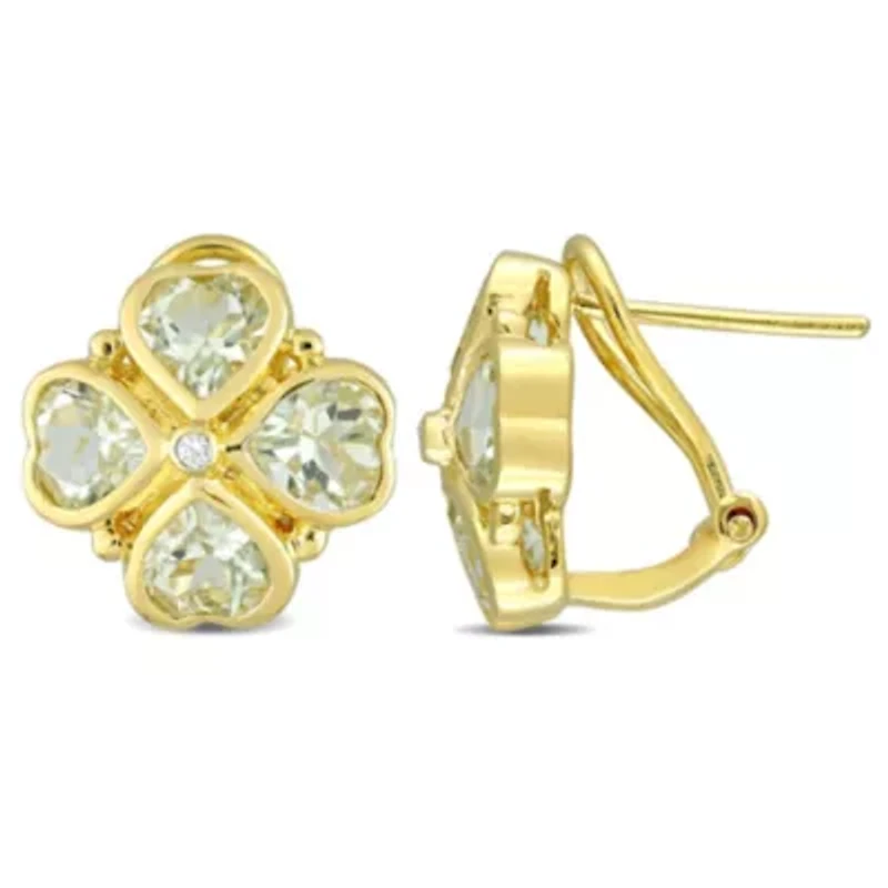 3.22 ct. t.g.w. Green Quartz Floral Earrings in Yellow Plated Sterling Silver