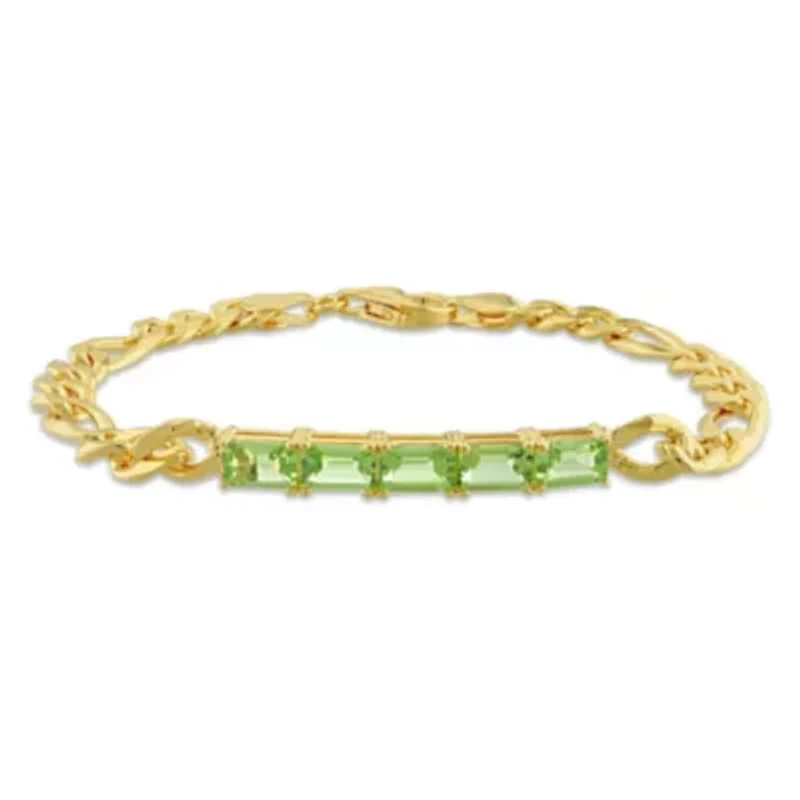 2.8 CT TGW Peridot Birthstone Link Bracelet in Yellow Plated Sterling Silver