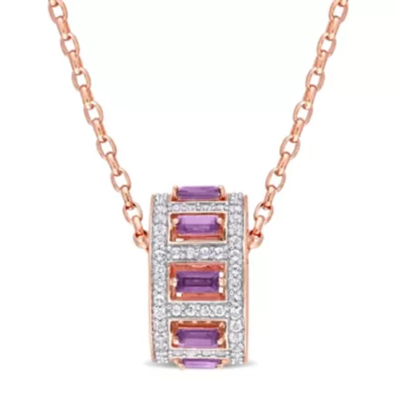 2.14 ct. t.g.w. African Amethyst & White Topaz Pendant with Chain in Rose Plated Sterling Silver