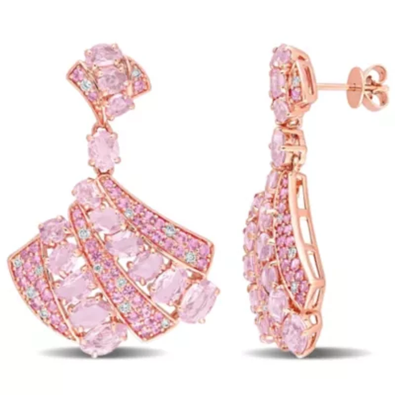 3/8 CT Diamond TW And 13.8 CT TGW Pink Sapphire Post Earrings 14k Pink Gold GH I1
