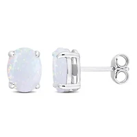 Lab Created 2 CT TGW Created Opal Stud Earrings in Sterling Silver