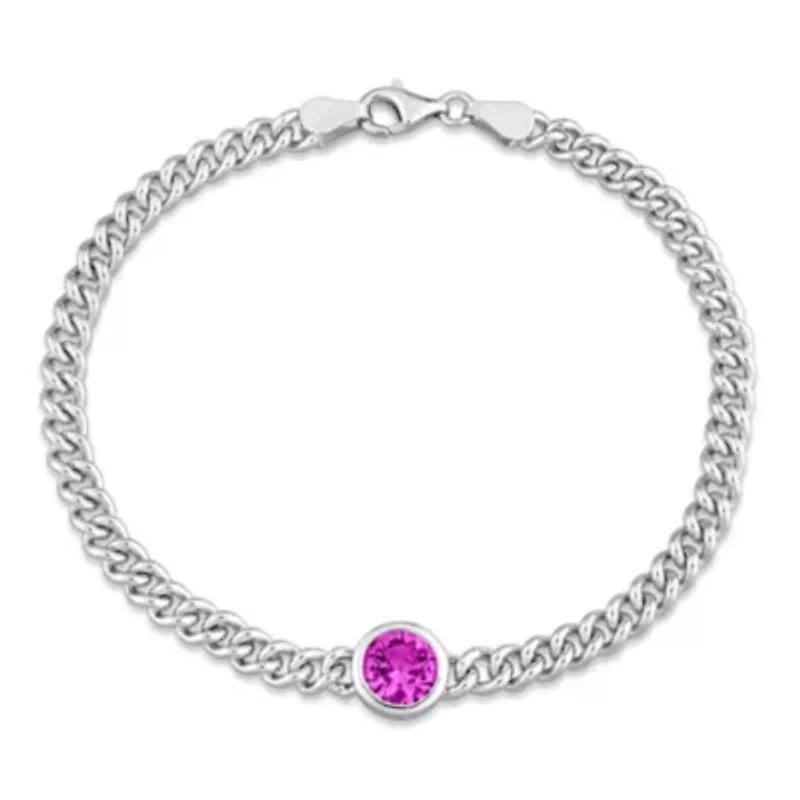 Lab Created 1.62 CT TGW Created Pink Sapphire Bracelet in Sterling Silver