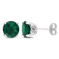 Lab Created 3.75 CT TGW Created Emerald Stud Earrings in Sterling Silver