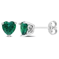 Lab Created 1.5 CT TGW Created Emerald Heart Earrings in Sterling Silver