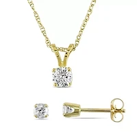 2-Pc Set of 1/2 ct. t.w. Diamond Solitaire Pendant with Chain and Stud Earrings in 14K Yellow Gold