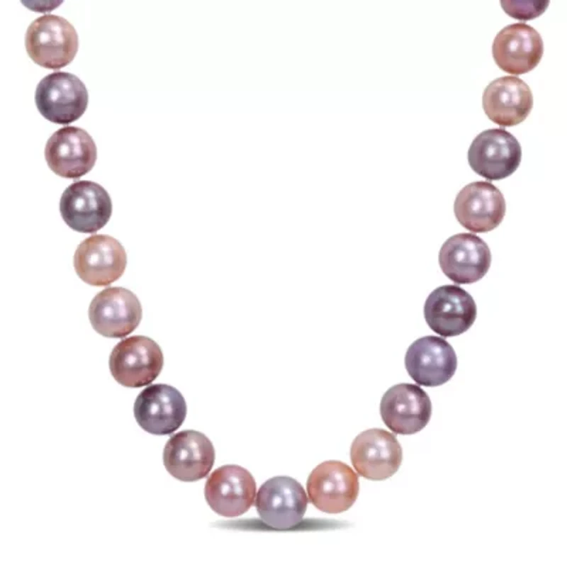 9-10MM Multi-Color Freshwater Cultured Pearl Necklace with Sterling Silver Ball Clasp