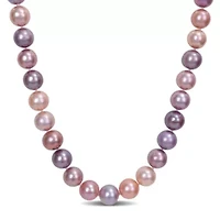 9-10MM Multi-Color Freshwater Cultured Pearl Necklace with Sterling Silver Ball Clasp