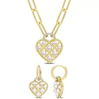 2-Piece Set of 2.5-5MM Freshwater Cultured Pearl and 1/10 ct. t.w. Diamond Earrings and Pendant with Chain in Yellow Plated Sterling Silver