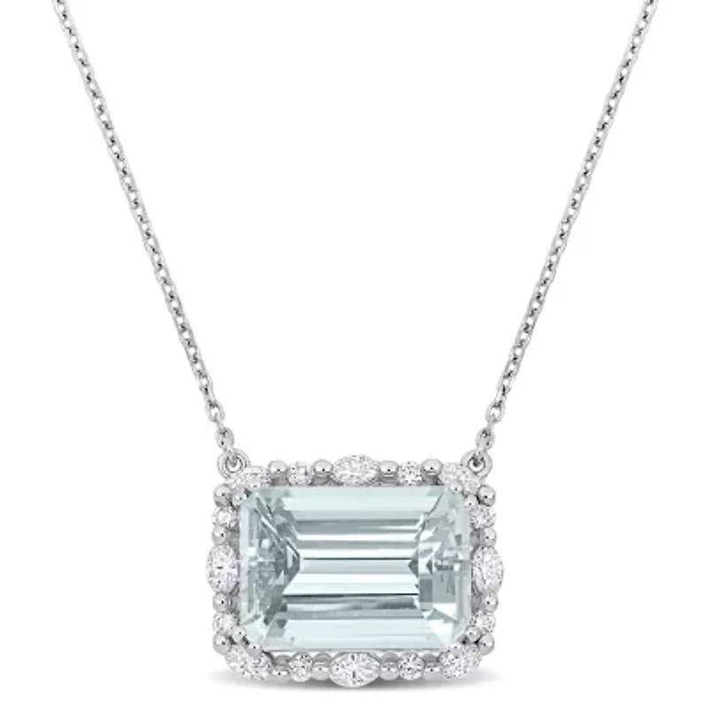 5 ct. t.g.w Aquamarine and 5/8 ct. t.w. Diamonds Necklace in 14K White Gold