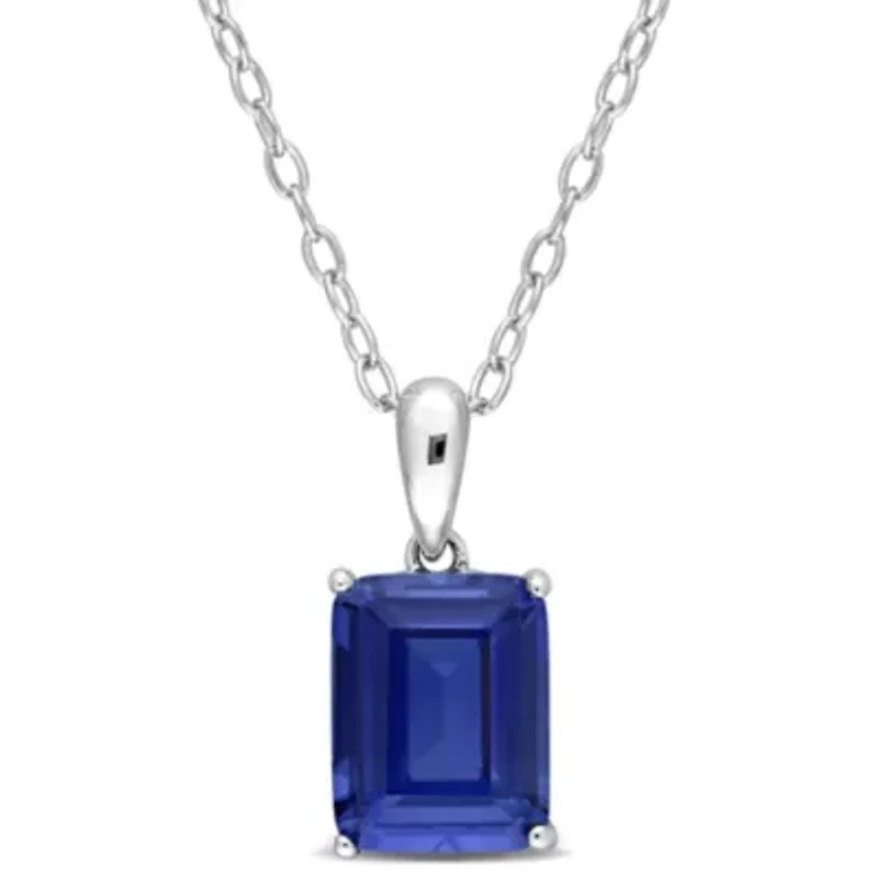 3.69 ct. t.g.w. Created Blue Sapphire Solitaire Pendant with Chain in Sterling Silver