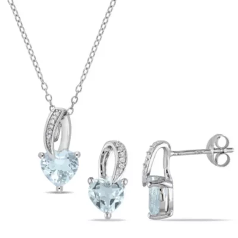2-Piece Set of 2.8 ct. t.g.w. Aquamarine and 1/10 ct. t.w. Diamond Earrings and Pendant with Chain in Sterling Silver