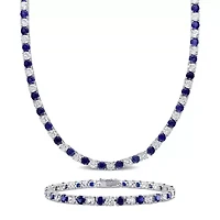 Lab Created 2-Piece set of 47.20 ct. t.g.w. Created Blue and White Sapphire Tennis Bracelet and Necklace in Sterling Silver