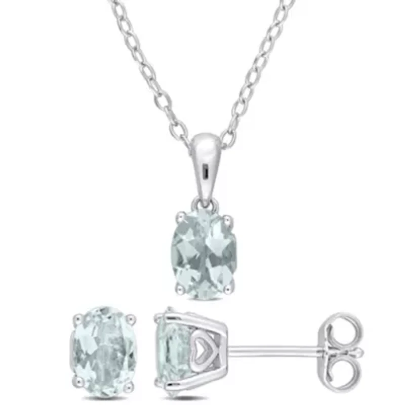 2-Piece Set of 1.8 ct. t.g.w. Aquamarine Solitaire Earrings and Pendant with Chain in Sterling Silver