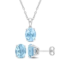 2-Piece Set of 7.5 ct. t.g.w. Sky Blue Topaz Solitaire Earrings and Pendant with Chain in Sterling Silver