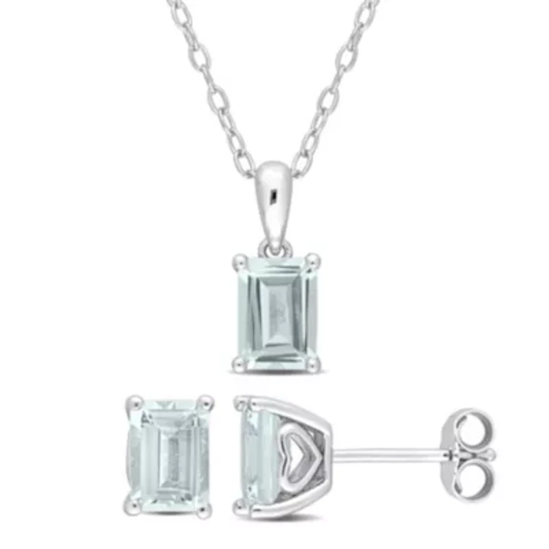 2-Piece Set of 2.85 ct. t.g.w. Aquamarine Earrings and Pendant with Chain in Sterling Silver