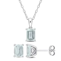 2-Piece Set of 2.85 ct. t.g.w. Aquamarine Earrings and Pendant with Chain in Sterling Silver