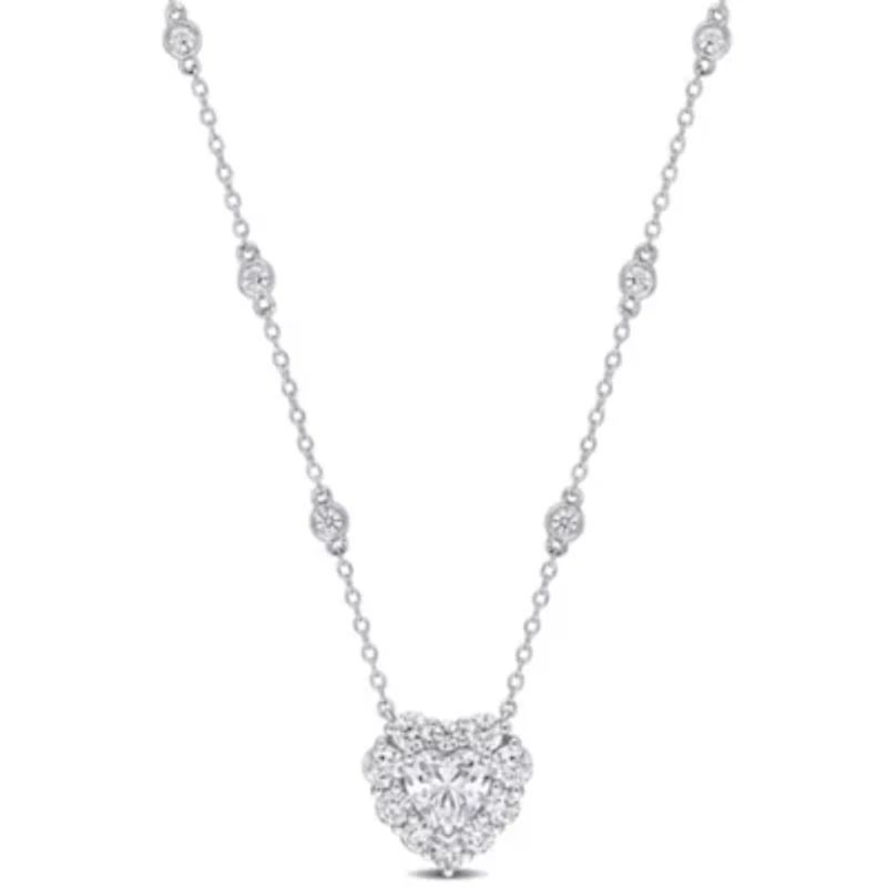 Lab Created Created Moissanite-White Heart Necklace with Chain in Sterling Silver