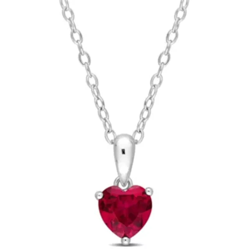 Lab Created Created Ruby Heart Pendant with Chain in Sterling Silver