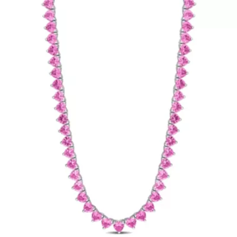 Lab Created Created Pink Sapphire Tennis Necklace in Sterling Silver