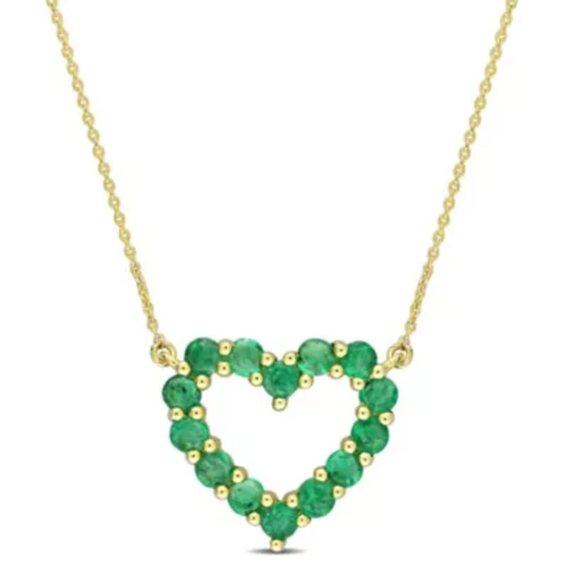 Emerald Open Heart Pendant with Chain in 10K Yellow Gold