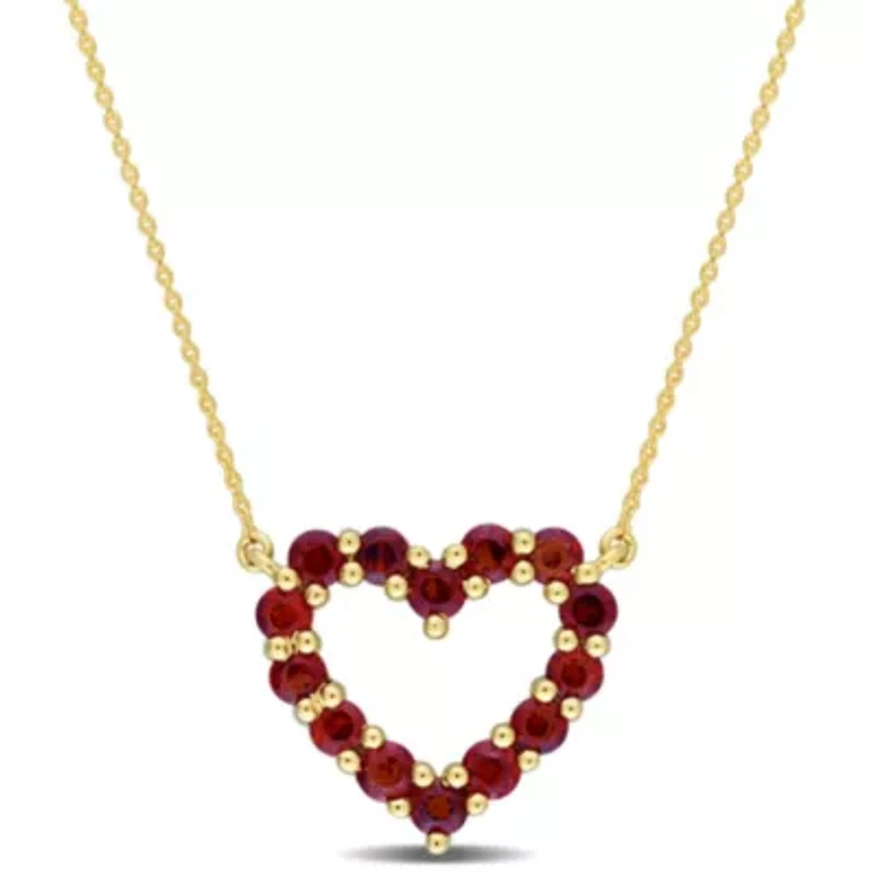 Garnet Open Heart Pendant with Chain in 10K Yellow Gold