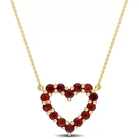 Garnet Open Heart Pendant with Chain in 10K Yellow Gold