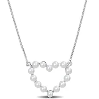 White Freshwater Cultured Pearl Open Heart Pendant with Chain in 14K White Gold