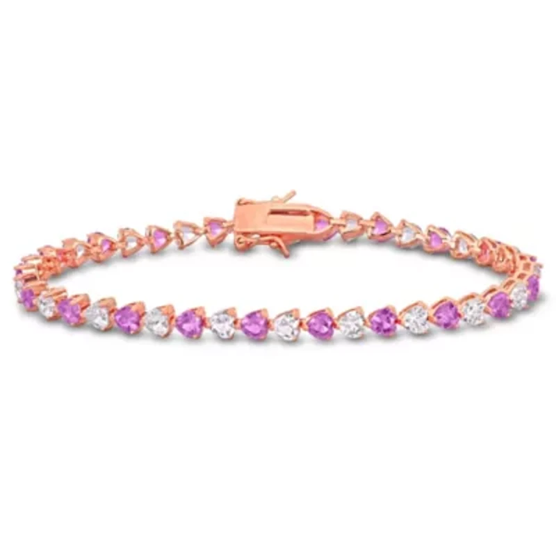 Lab Created Created Pink Sapphire and Created White Sapphire Tennis Bracelet in 18K Rose Gold Plated Sterling Silver