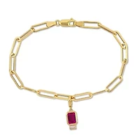 Lab Created Created Ruby and Created White Sapphire Oval Link Charm Bracelet in Yellow Plated Sterling Silver