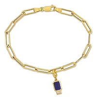 Lab Created Created Blue and Created White Sapphire Oval Link Charm Bracelet in Yellow Plated Sterling Silver