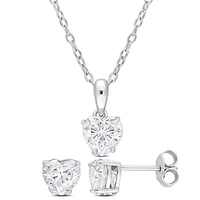 Lab Created 2 Piece Set of Created White Moissanite Heart Earrings & Pendant with Chain in Sterling Silver